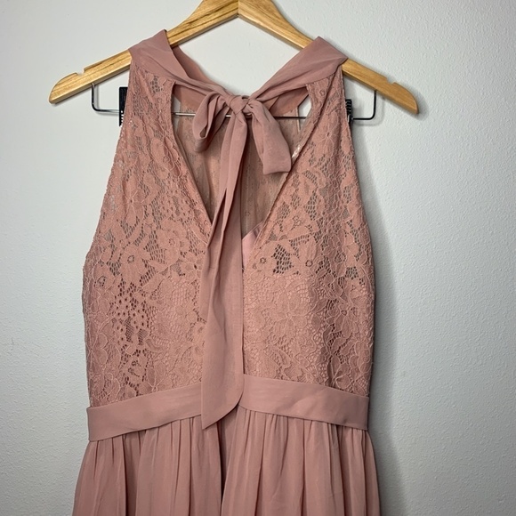Azazie Blush Pink Bridesmaid Halter Lace Dress - Picture 5 of 11
